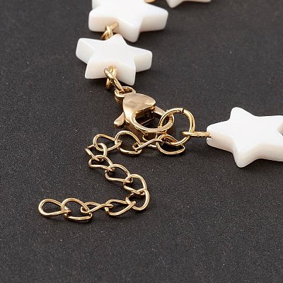 Natural Shell Star Link Chain Bracelet BJEW-C015-02G-1