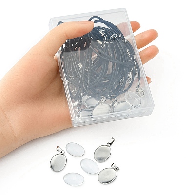 DIY Blank Dome Pendant Necklace Making Kit DIY-YW0006-50-1