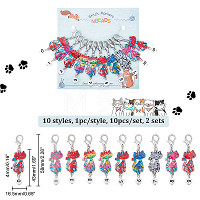 Alloy Enamel Cat with Number Pendant Locking Stitch Markers HJEW-PH01883-1