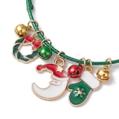 Christmas Wreath & Moon & Glove Alloy Enamel Charm Bracelets BJEW-JB10836-02-1