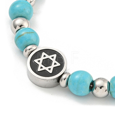 304 Stainless Steel & Synthetic Turquoise Round Beaded Bracelets for Women BJEW-G717-10-1