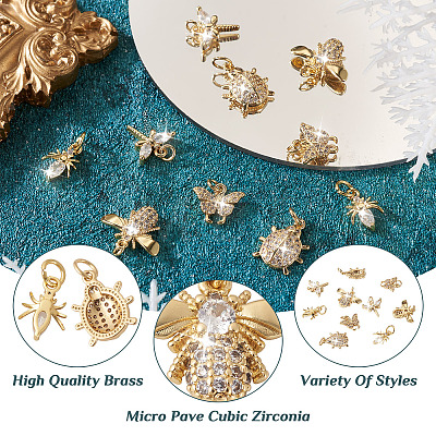 Fashewelry 10Pcs 5 Style Brass Micro Pave Cubic Zirconia Pendants KK-FW0001-09-1
