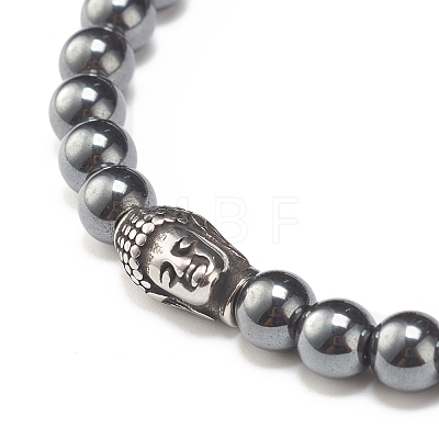 Round Synthetic Noctilucent Stone/Luminous Stone Braided Bead Bracelet with Buddha Head BJEW-JB07640-01-1