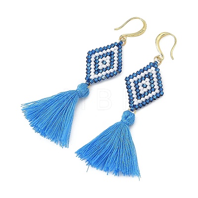 Glass Seed Beads & Brass Dangle Earrings for Women EJEW-MZ00800-03-1