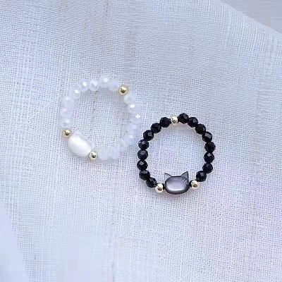 2Pcs Cat Shape Glass Beaded Beads Finger Rings WG1374D-03-1