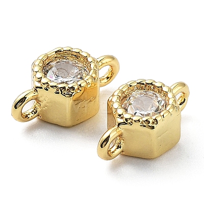 Rack Plating Brass Pave Clear Cubic Zirconia Connector Charms KK-C035-02G-1