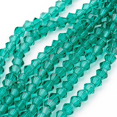 Dark Cyan Glass Bicone Beads Strands X-GLAA-S026-08-1