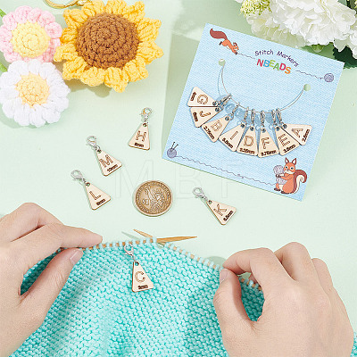 13Pcs 13 Style Triangle with Letter L~M Wood Pendant Locking Stitch Markers HJEW-AB00640-1