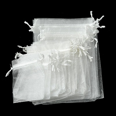 30Pcs 4 Styles Rectangle Organza Bags Jewellery Storage Pouches Wedding Favour Party Mesh Drawstring Gift OP-FS0001-01C-1
