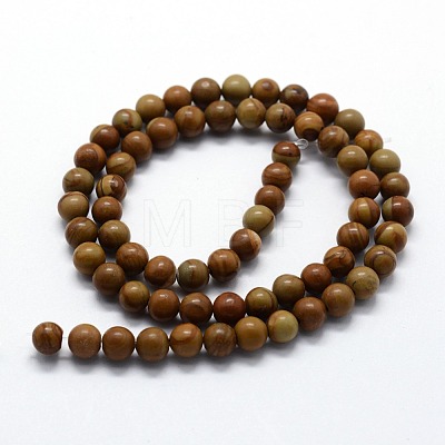 Natural Wood Lace Stone Beads Strands G-I199-17-12mm-1