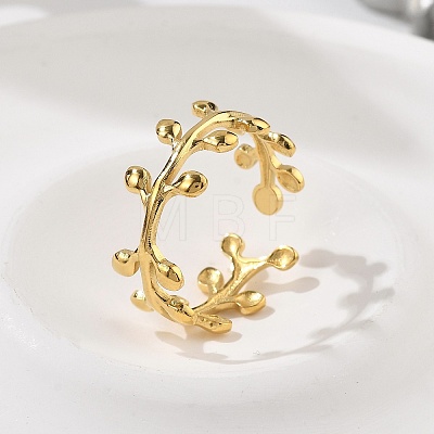 Leaf 304 Stainless Steel Open Cuff Rings RJEW-R014-02G-04-1