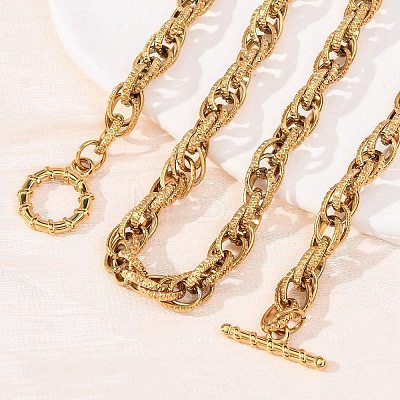 7MM 304 Stainless Steel Textured Rope Chain Necklaces with OT Clasps for Men Women NJEW-P355-01A-G-1