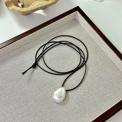 Alloy Teardrop Pendant Adjustable Black Waxed Cord Necklaces WGBB1F9-02-1