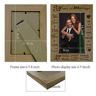 Natural Wood 3 Years of Marriage Photo Frames AJEW-WH0292-034-1