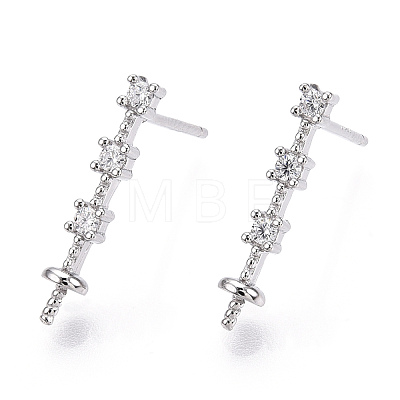 925 Sterling Silver Stud Earring Findings Micro Pave Cubic Zirconia STER-T007-19P-1