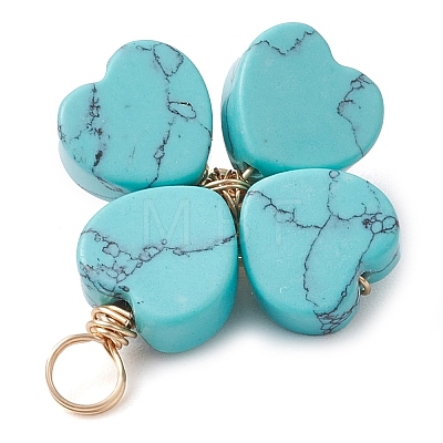 Synthetic Turquoise Clover Pendants PALLOY-JF03180-03-1