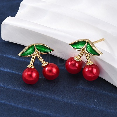 Cherry Brass ABS Plastic Pearl Stud Earrings EJEW-U062-04B-02G-1