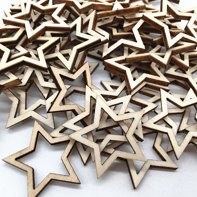 Unfinished Wood Star Shape Discs Slices WOCR-PW0001-026D-1