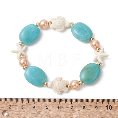 Synthetic Turquoise & Acrylic & Glass Pearl Beaded Stretch Bracelets for Women BJEW-JB13784-1