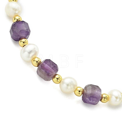 Adjustable Natural Amethyst & Cultured Freshwater Pearl Beads Slider Bracelets for Women BJEW-JB13609-02-1