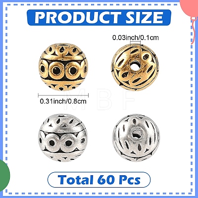 60Pcs 2 Colors Tibetan Style Zinc Alloy Beads FIND-YW0012-78-1