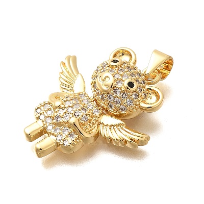Rack Plating Brass Micro Pave Clear Cubic Zirconia Pendants KK-M309-39I-G-1