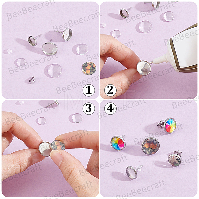 50Pcs 304 Stainless Steel Flat Round Stud Earring Settings STAS-BBC0010-39A-1