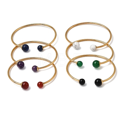 304 Stainless Steel & Nautral Gemstone Torque Bangles BJEW-H644-10G-1