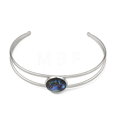 Non-Tarnish 304 Stainless Steel & Natural Paua Shell Cuff Bangles for Women BJEW-JB14122-01-1