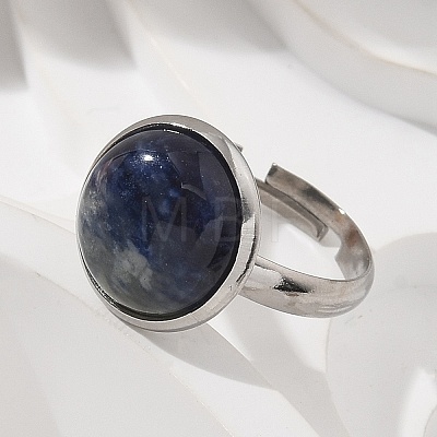 Half Round Natural Sodalite Finger Rings RJEW-M062-01P-09-1