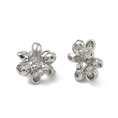 Flower Brass Clear Cubic Zirconia European Beads KK-D228-28P-1