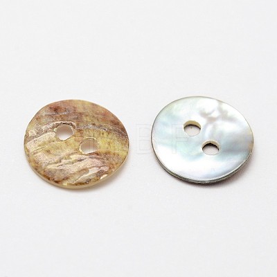 2-Hole Flat Round Mother of Pearl Buttons X-SHEL-N033-06-10mm-1