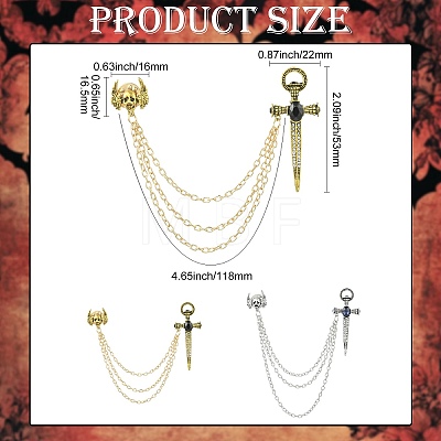 4Pcs 2 Colors Sword & Skull Alloy Hanging Chain Brooch JEWB-CJ0003-48-1