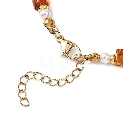 Rectangle Natural Amber and Round White Shell Pearl Beaded Necklaces NJEW-JN05645-1