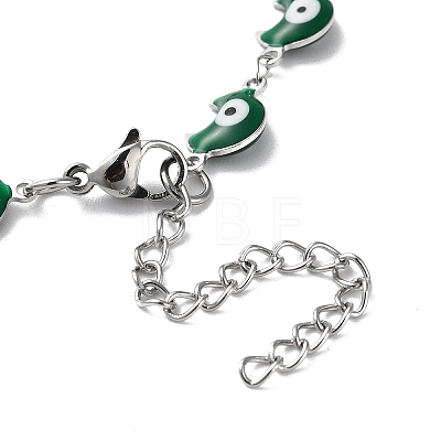 Moon with Evil Eye Enamel Link Chain Necklace NJEW-G117-02P-1