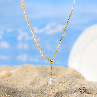 925 Sterling Silver with Natural Pearl Pendant Necklaces NJEW-Z030-03G-1