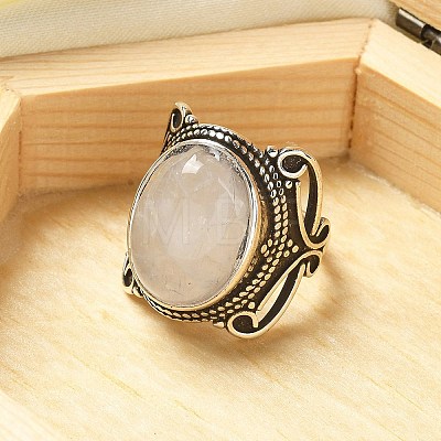 Natural Quartz Crystal Adjustable Rings RJEW-I108-02AS-14-1