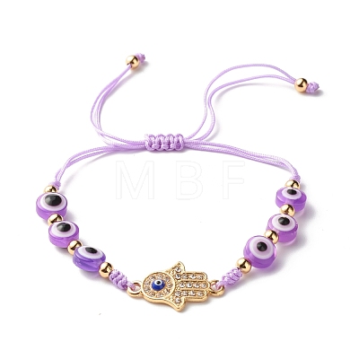 Flat Round with Evil Eye Resin Braided Beads Bracelet BJEW-JB07350-1