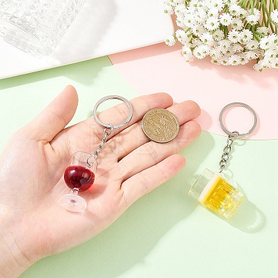 2Pcs 2 Colors Transparent Resin Drink Keychains KEYC-YW00240-1