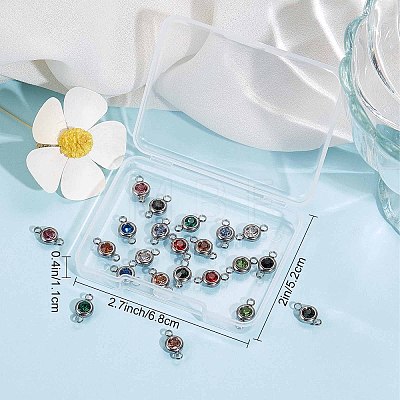 24Pcs 12 Colors 304 Stainless Steel Rhinestone Connector Charms STAS-SC0004-34-1