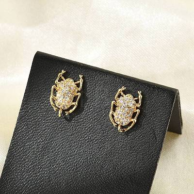 Brass Micro Pave Clear Cubic Zirconia Stud Earrings EJEW-R016-26G-07-1