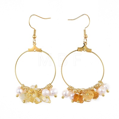 Natural Citrine Chip Beads Dangle Earrings EJEW-JE03505-02-1