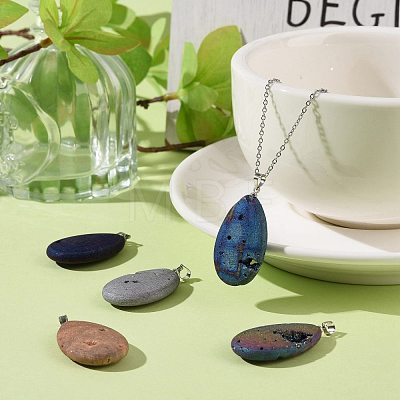 Electroplate Natural Druzy Agate Pendants G-T112-09-1