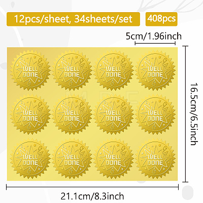 34 Sheets Well Done Self Adhesive Gold Foil Embossed Stickers DIY-WH0509-040-1