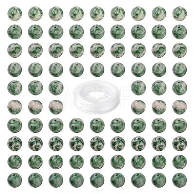 100Pcs 8mm Natural Green Spot Jasper Round Beads DIY-LS0002-60-1