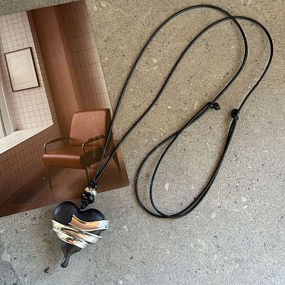 Adjustable Alloy Wood Pendant Black Waxed Cord Necklaces for Women WG305B3-01-1