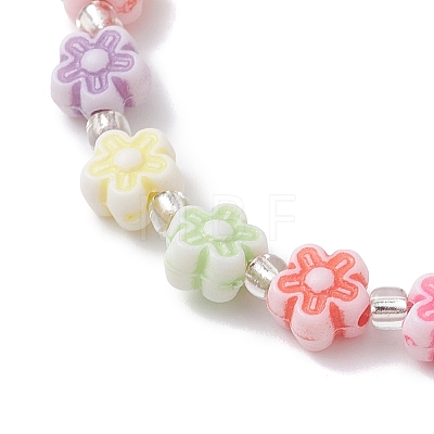Flower Acrylic & ABS Plastic Imitation Pearl Beads Stretch Bracelets for Women BJEW-JB12908-1