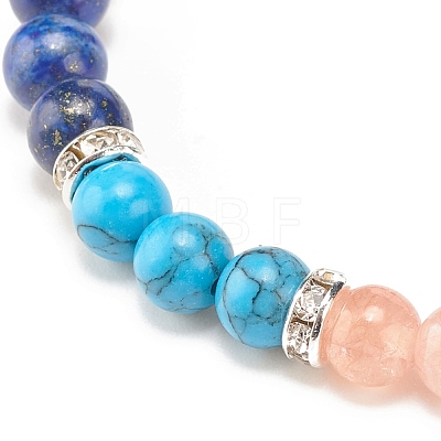 Natural Lapis Lazuli(Dyed) & Gemstone Round Beaded Bracelet for Women BJEW-JB08336-02-1