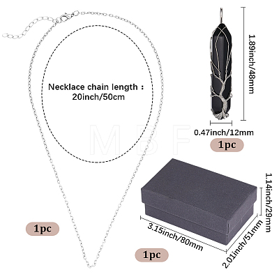 1Pc Natural Black Agate Bullet Macrame Pouch Pendant Alloy Chain Necklaces NJEW-PA0001-01E-1