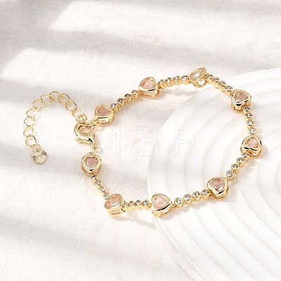 Heart Brass Micro Pave Cubic Zirconia Link Chain Bracelets for Women BJEW-A164-01G-04-1